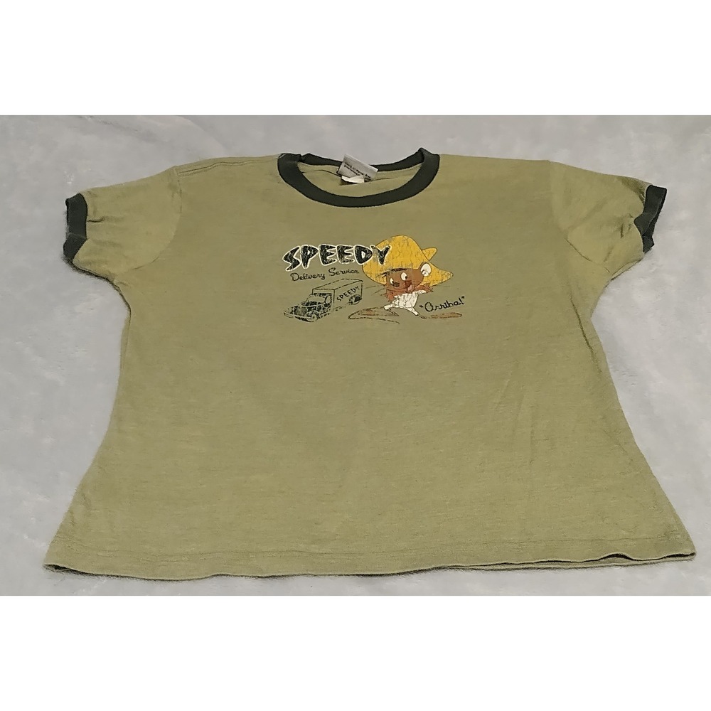 Warner Bros Studios Speedy Delivery Service Ringer T-Shirt Olive Green Womens L